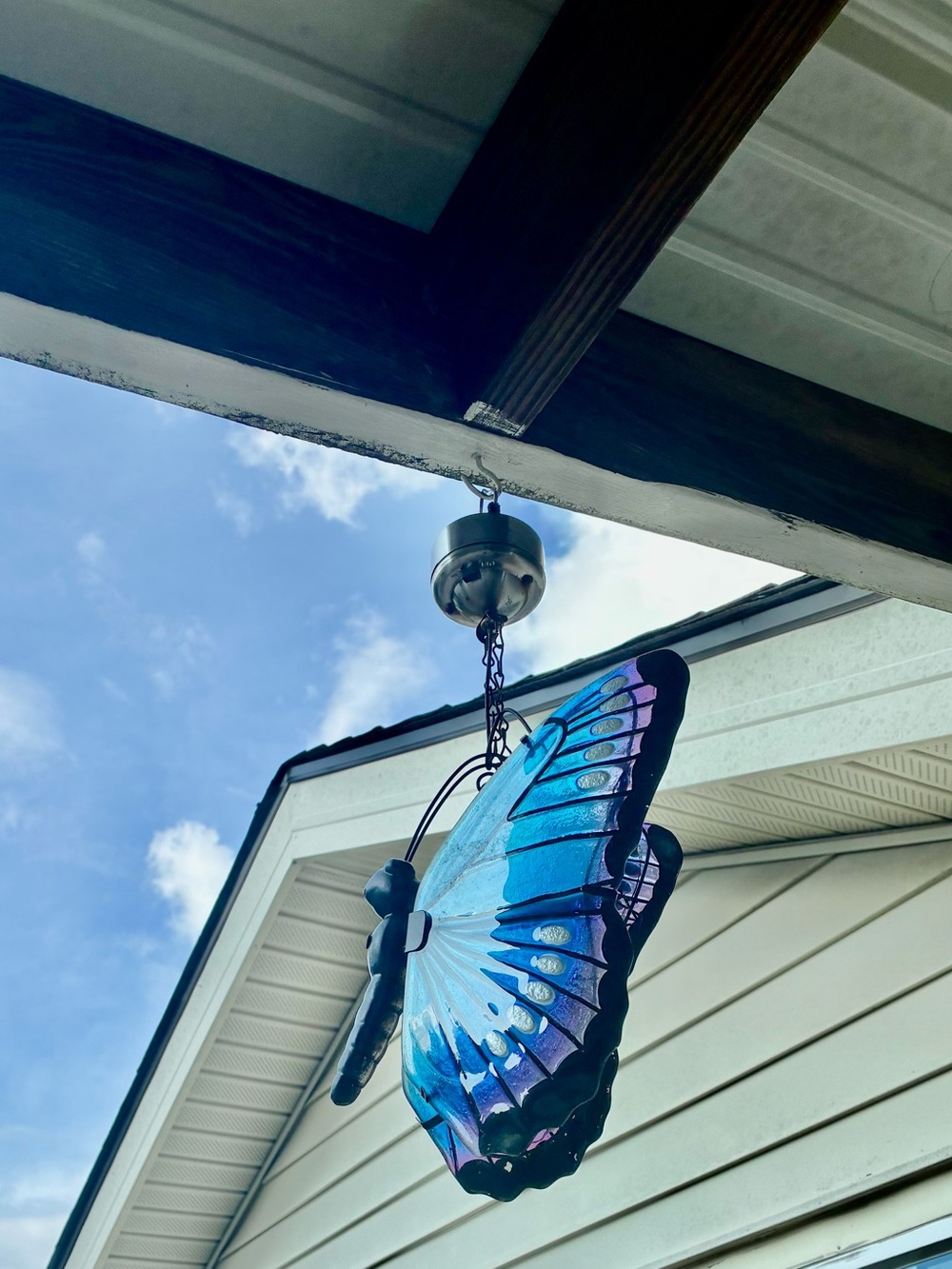 Blue Butterfly Stained Glass Solar Light Decor